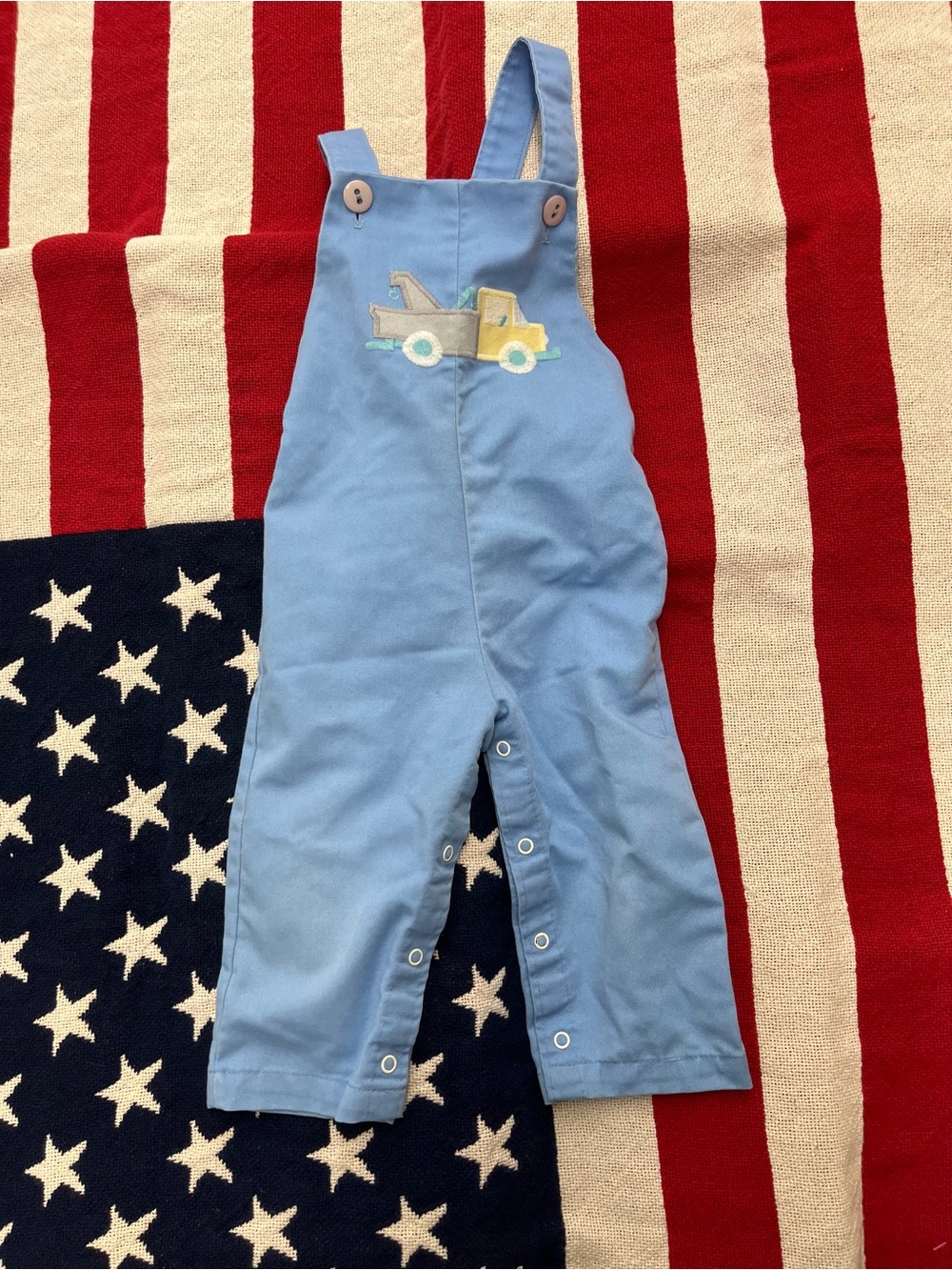 Vintage healthtex Light Blue Overalls with Tow Truck Patch Boys Size 2T